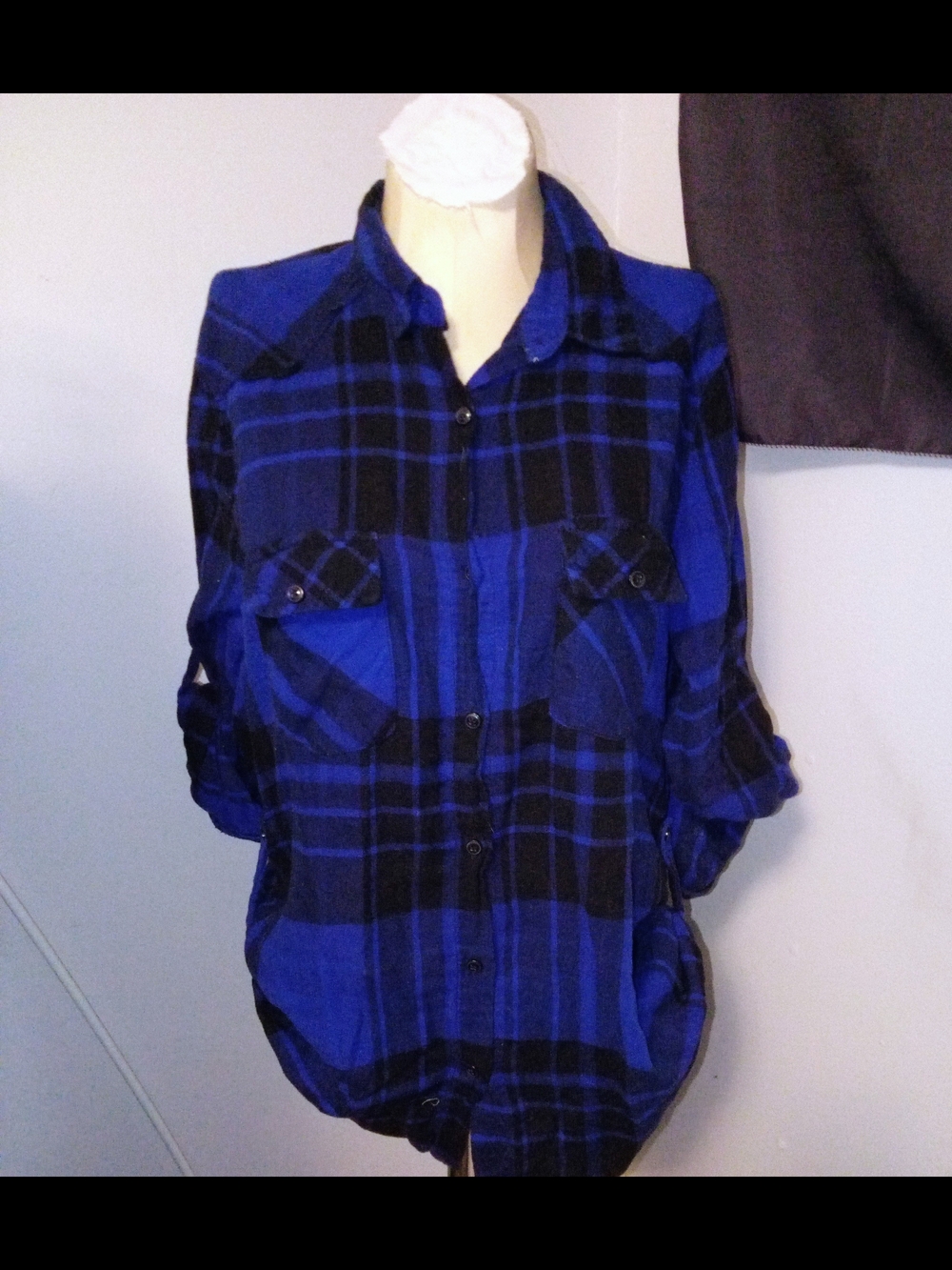 Blue and Black Plaid Button-Front Shirt